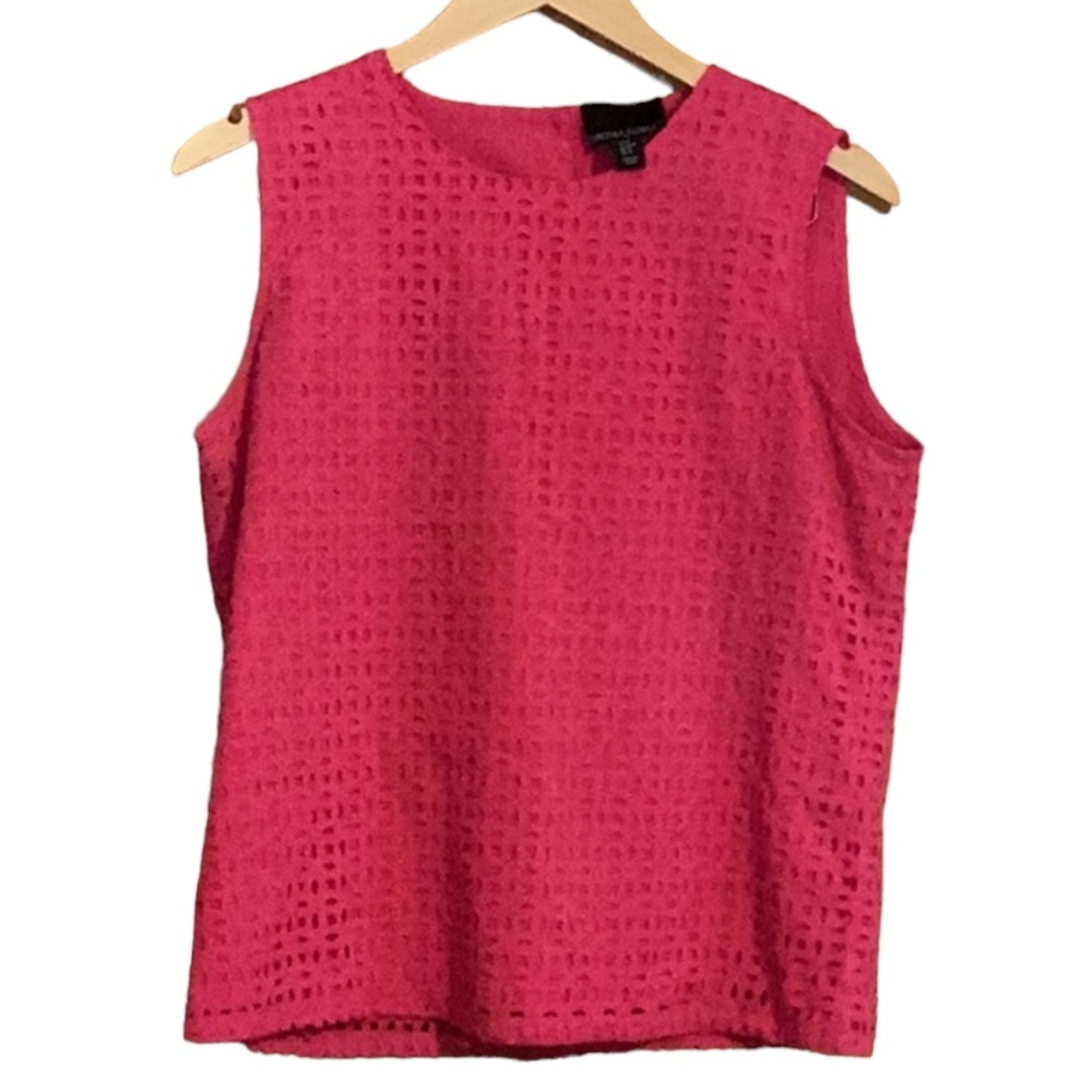 •CYNITHIA ROWLEY•POENY PINK LAZER CUT OUT DETAIL 100% LINED BLOUSE SIZE MEDIUM